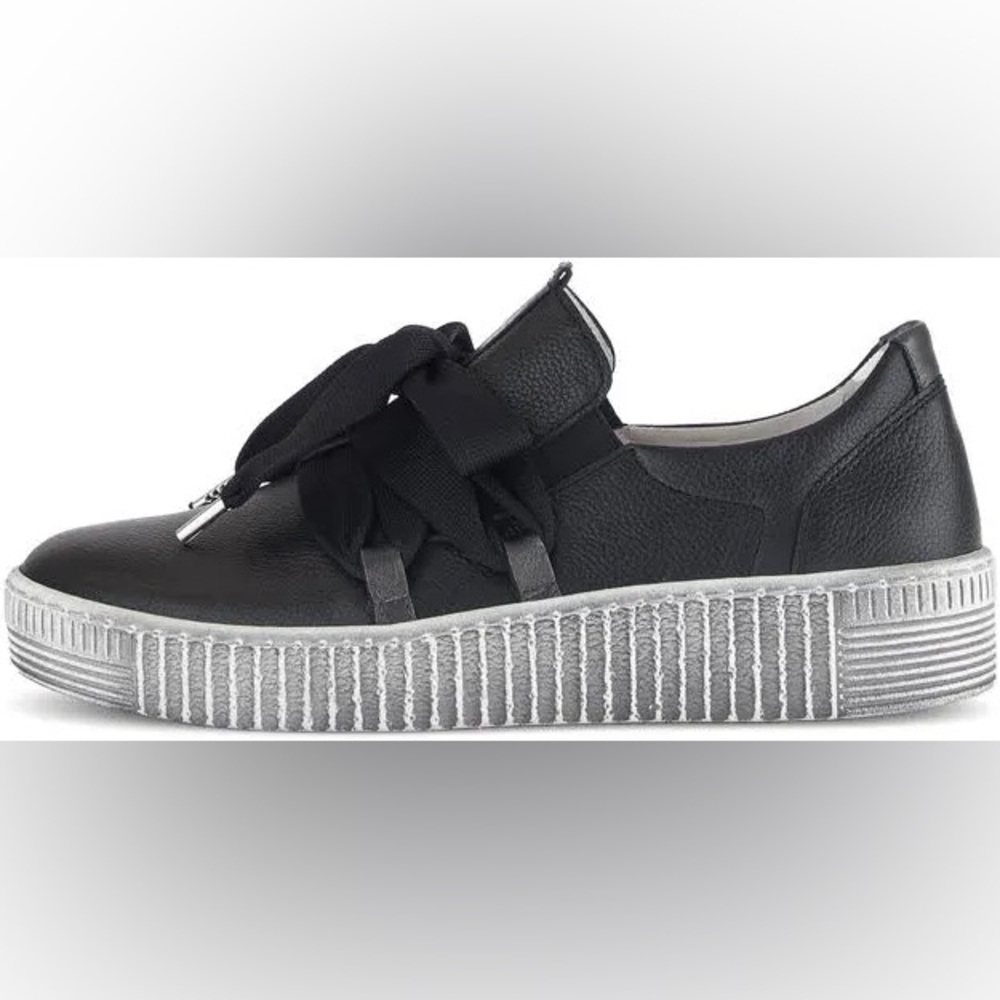 Gabor Black Leather Ribbon-Lace Platform Sneakers - Picture 9 of 9